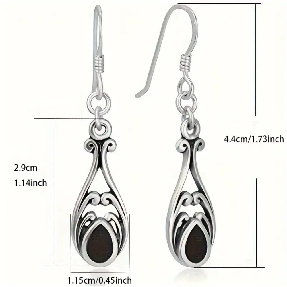 NWOT - Stylish Silver and Black Teardrop Earrings - Picture 5 of 5